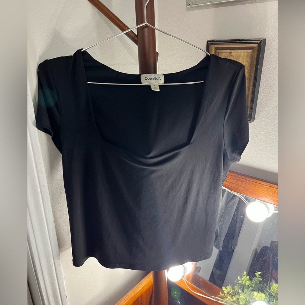 Open Edit Basic Short Sleeve Square Neck Top